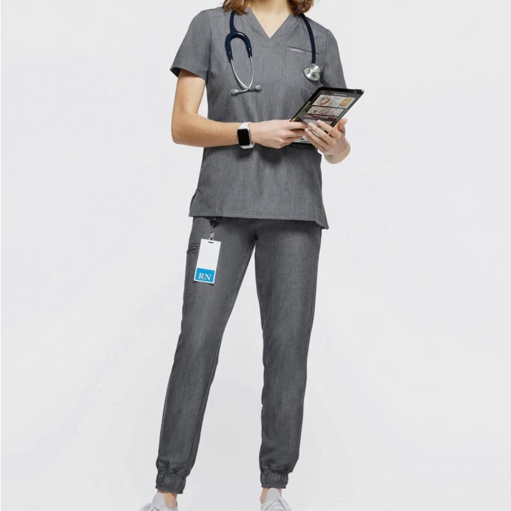 Jaanuu scrub set xs petite heather grey Relaxed 3-Pocket Top 5-Pocket Jogger